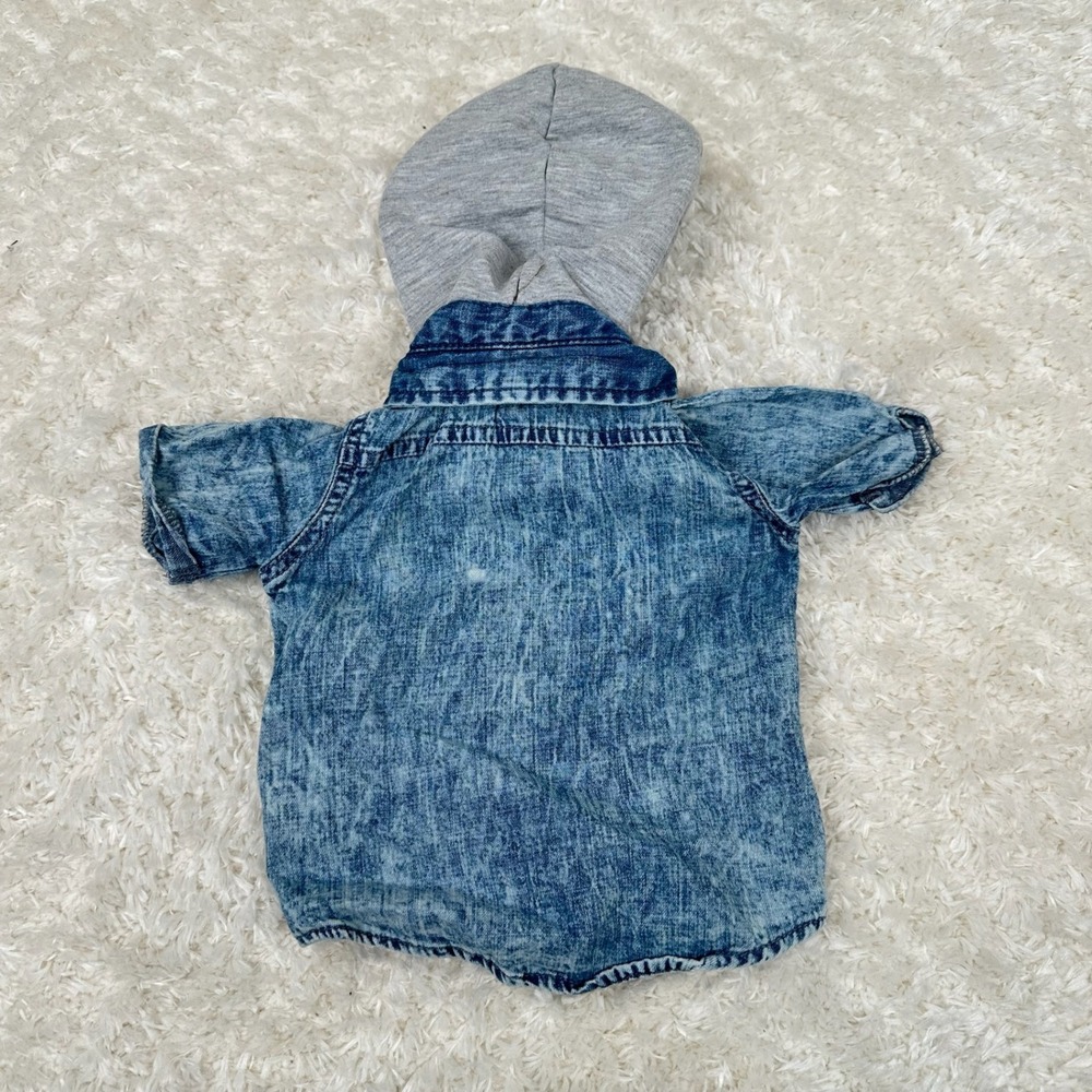7 For All Mankind 12M Baby Boy's Denim Button Shirt Hoodie Casual Preppy - Picture 2 of 12